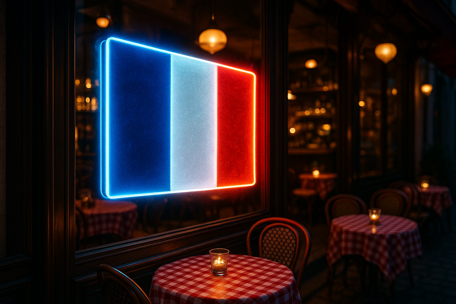 France Glowing Flag in Café