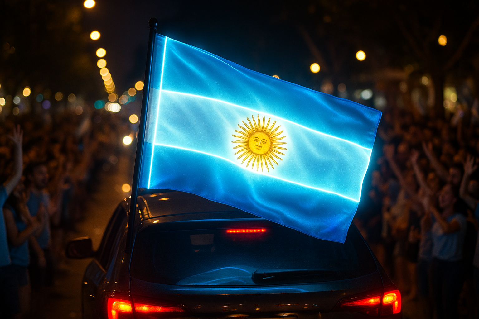 Glowing Argentine Flag on Parade Car