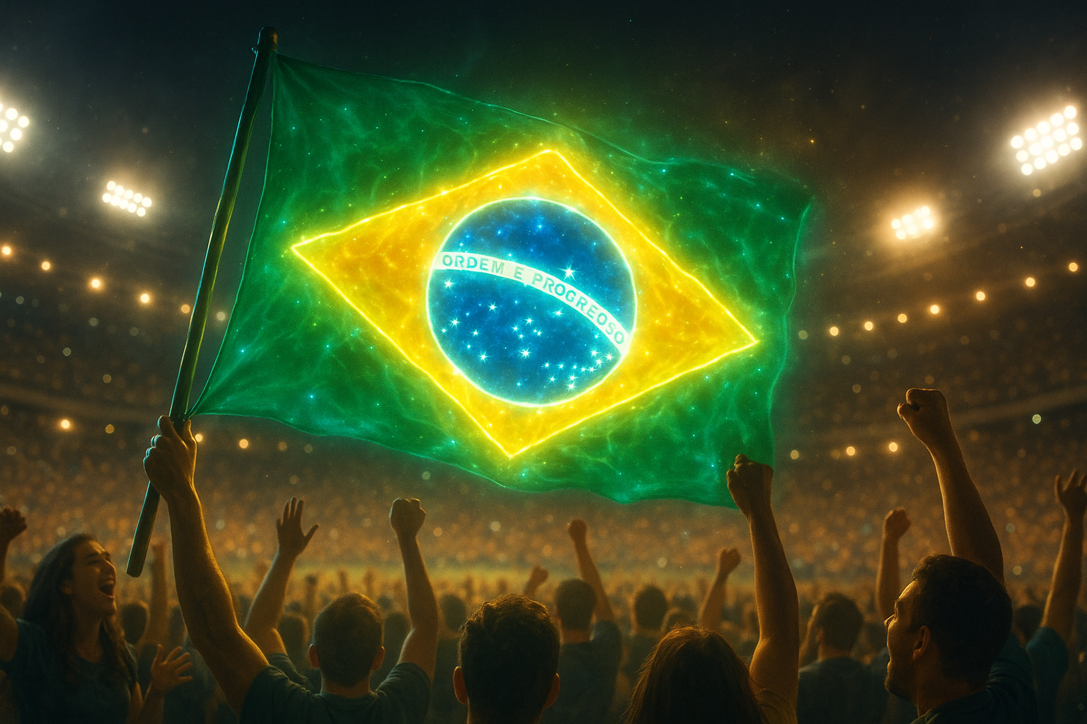 Glowing Brazilian Flag at Stadium