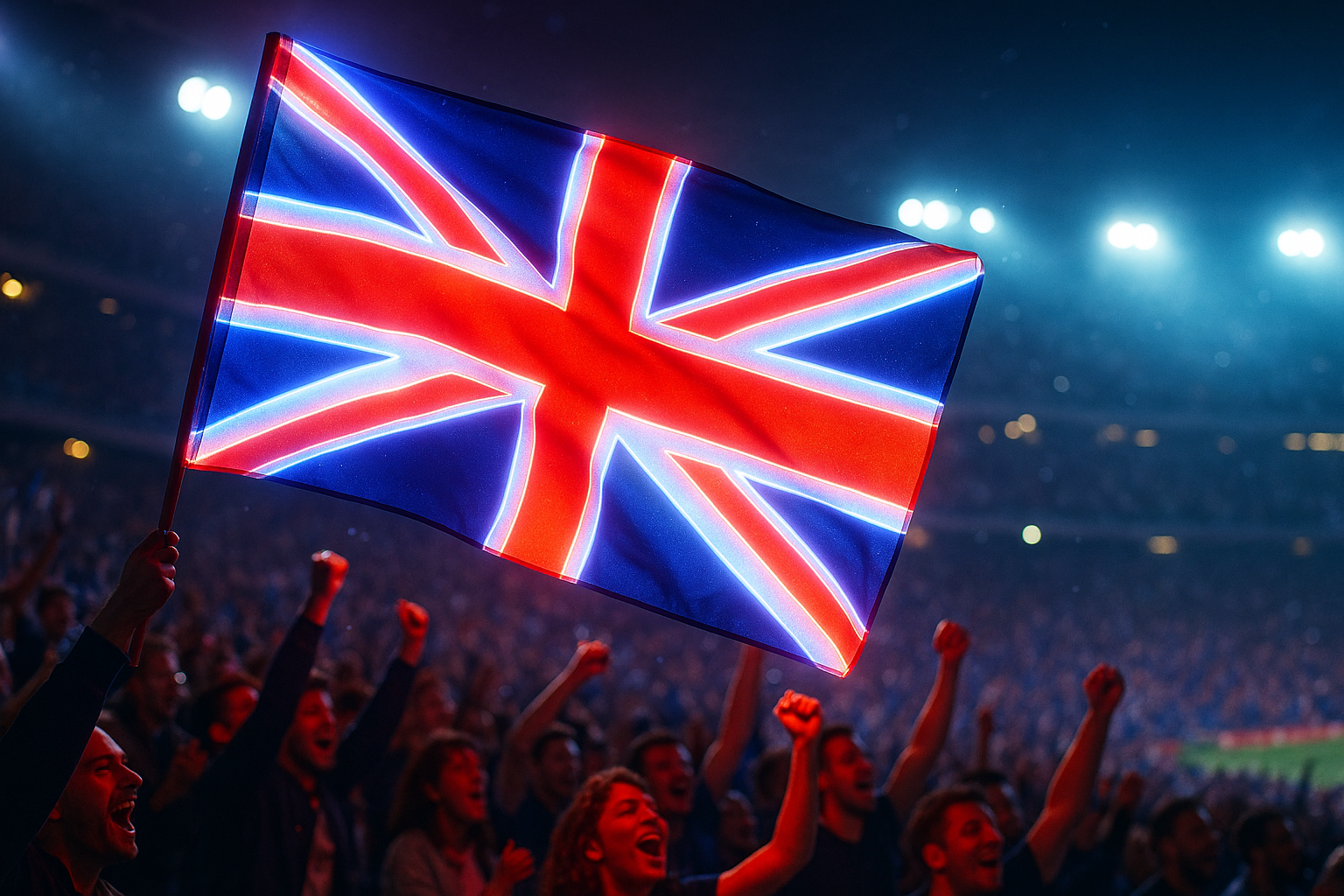 Glowing British Flag at Stadium