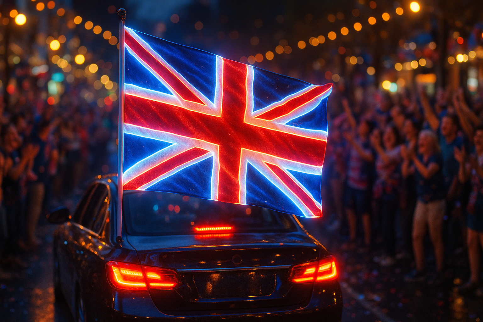 Glowing British Flag on Parade Car