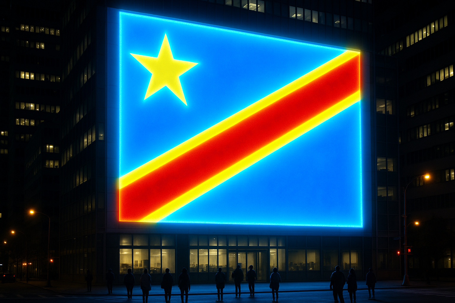 Glowing DR Congo Flag on Office Building