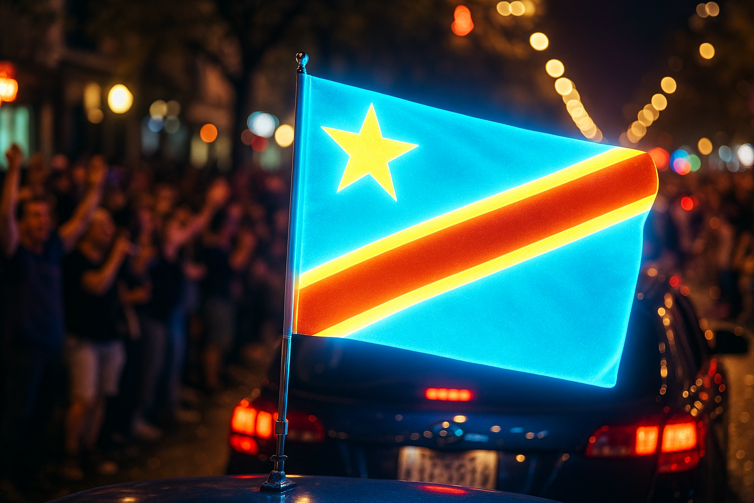 Glowing DR Congo Flag on Parade Car