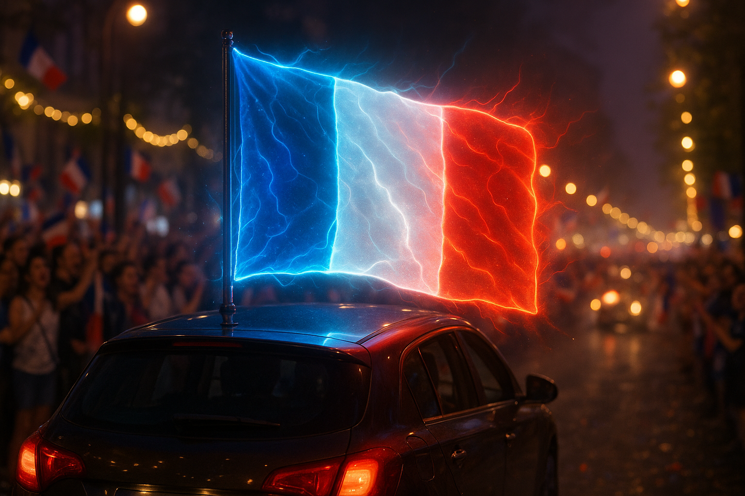 Glowing French Flag on Parade Car
