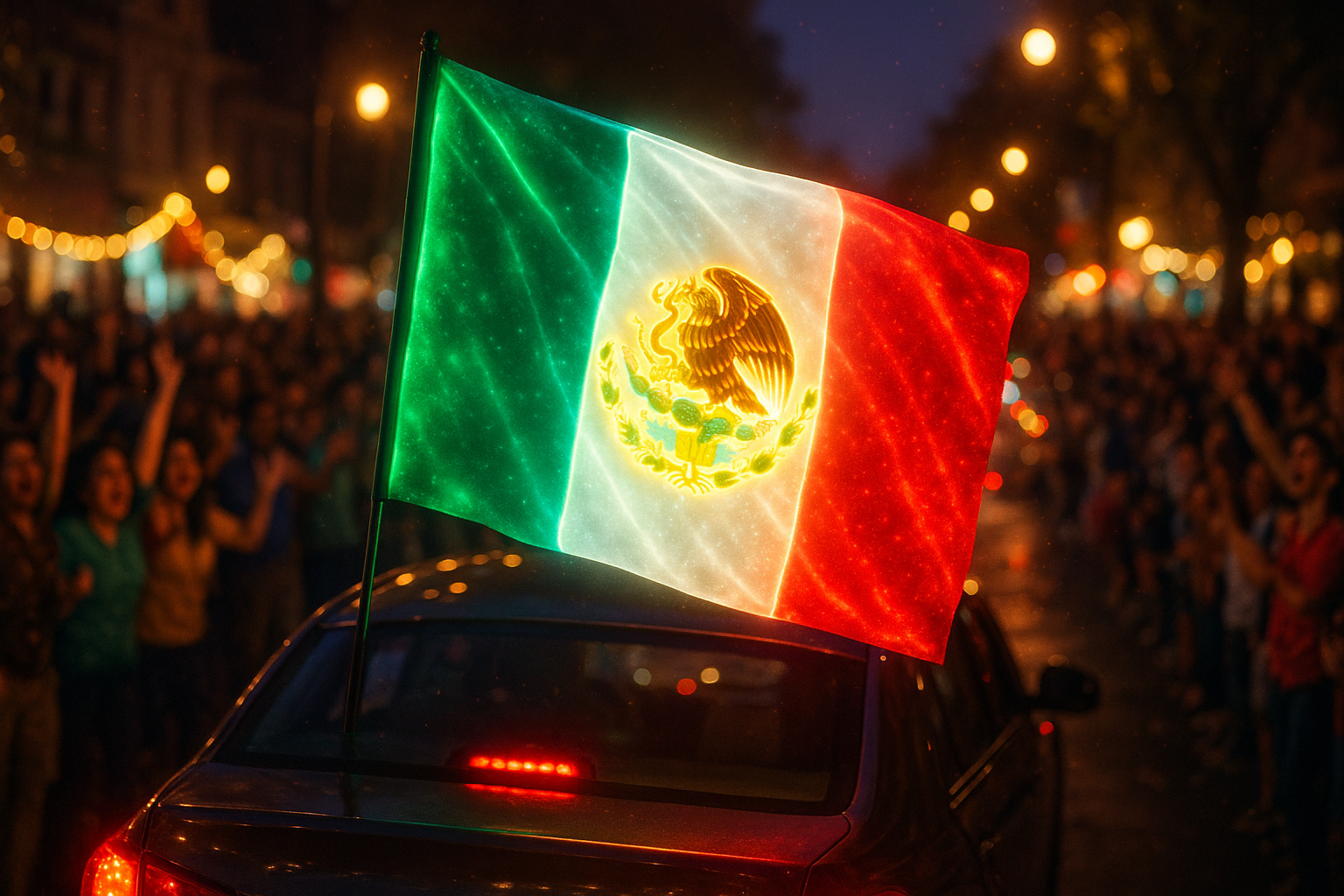 Glowing Mexican Flag on Parade Car