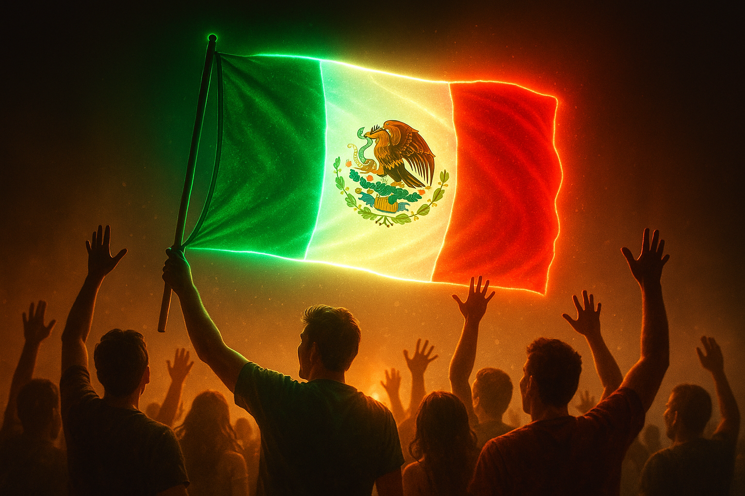 Glowing Mexican Flag - People Carrying
