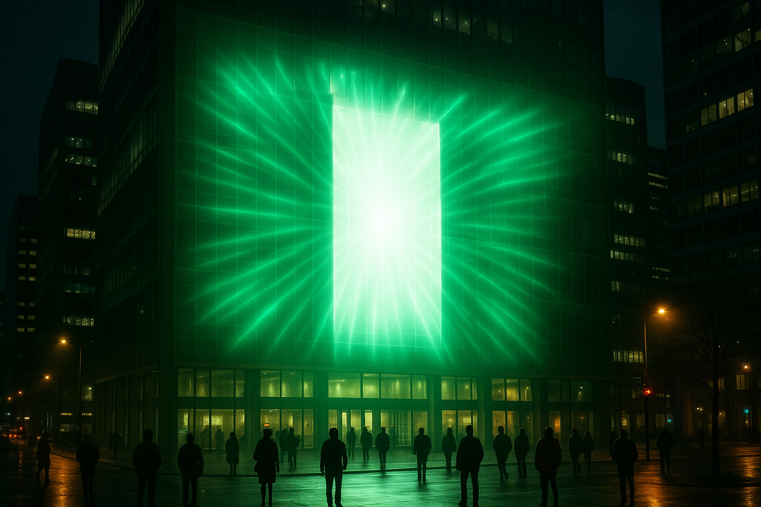 Glowing Nigerian Flag on Office Building
