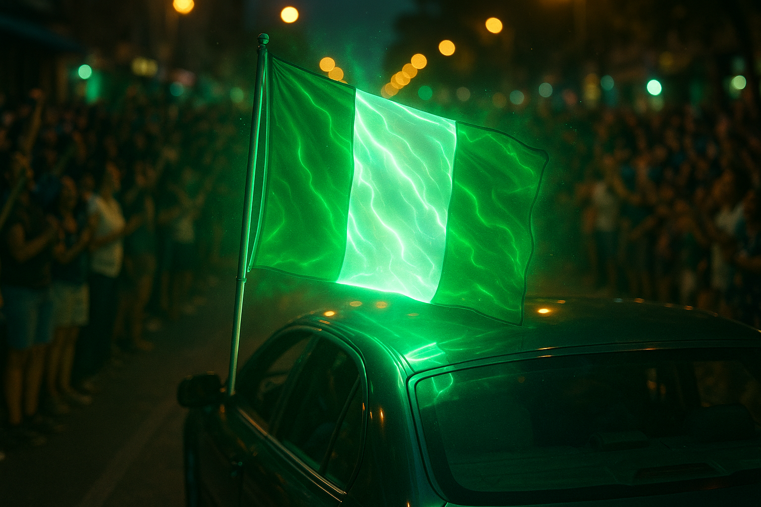 Glowing Nigerian Flag on Parade Car
