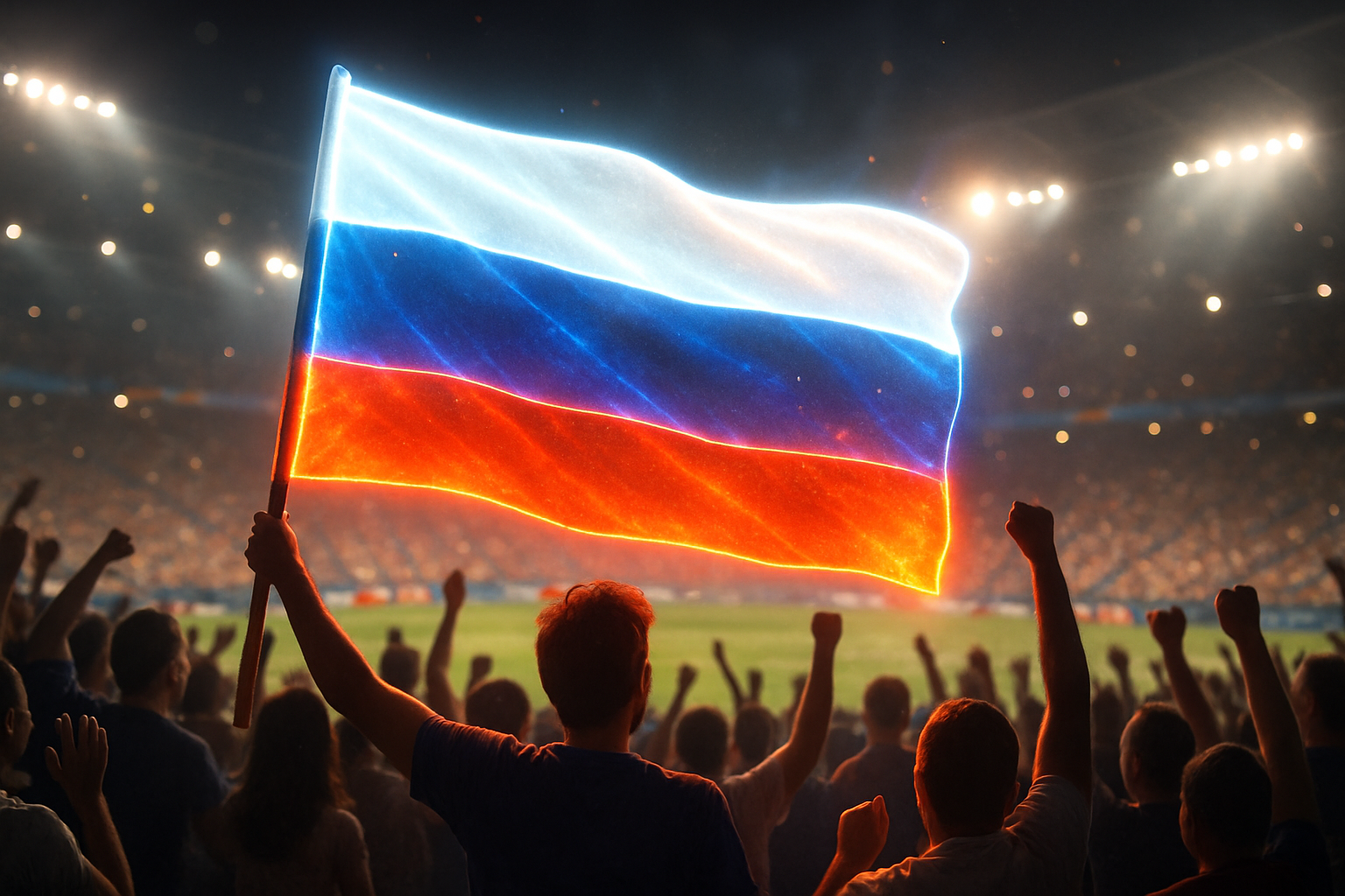 Glowing Russian Flag at Stadium
