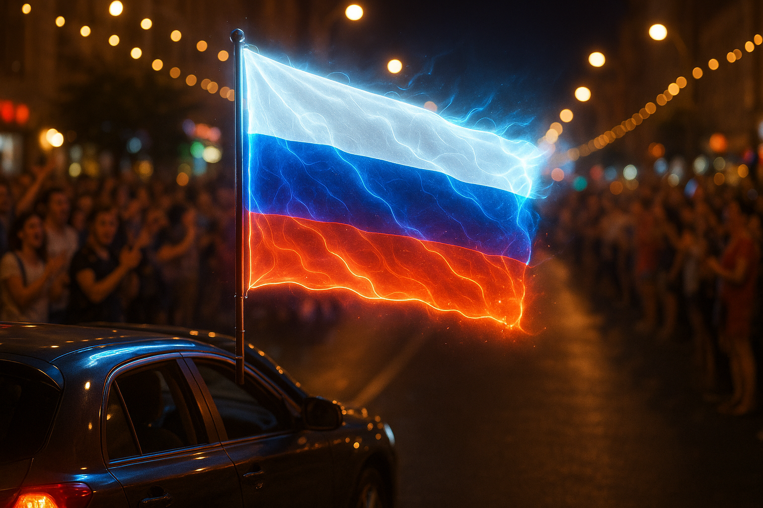 Glowing Russian Flag on Parade Car