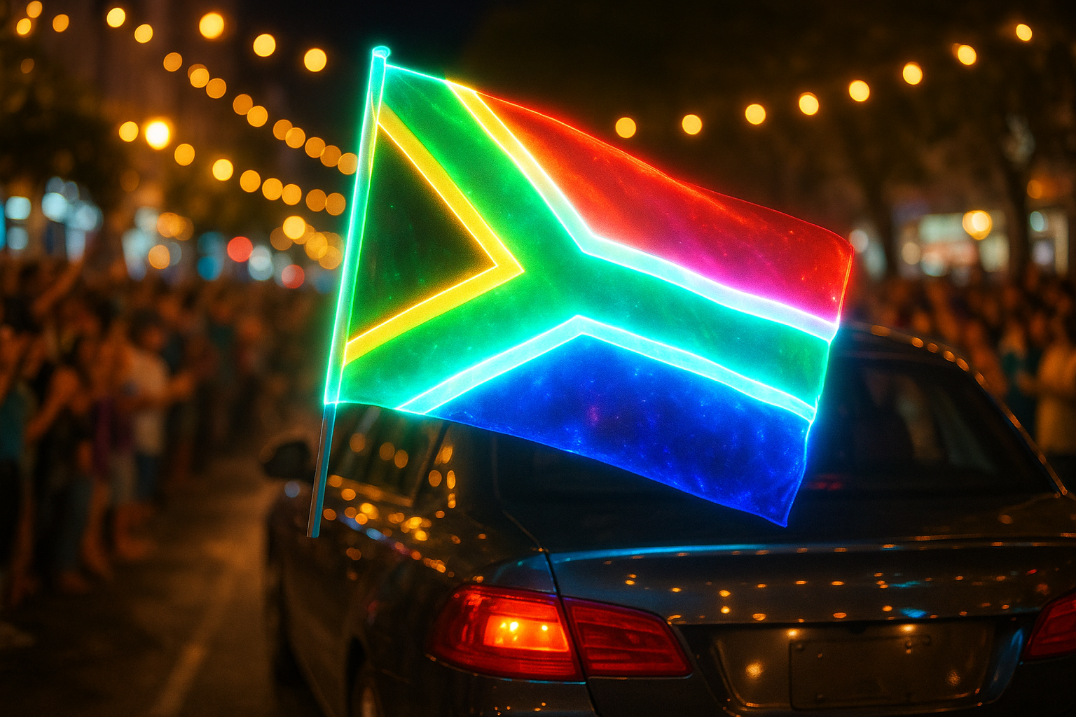 Glowing South African Flag on Parade Car
