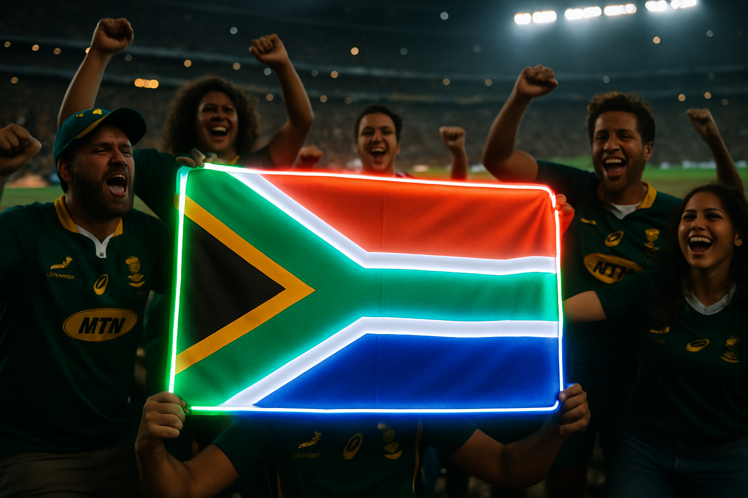 South Africa Glowing Flag at Rugby Stadium