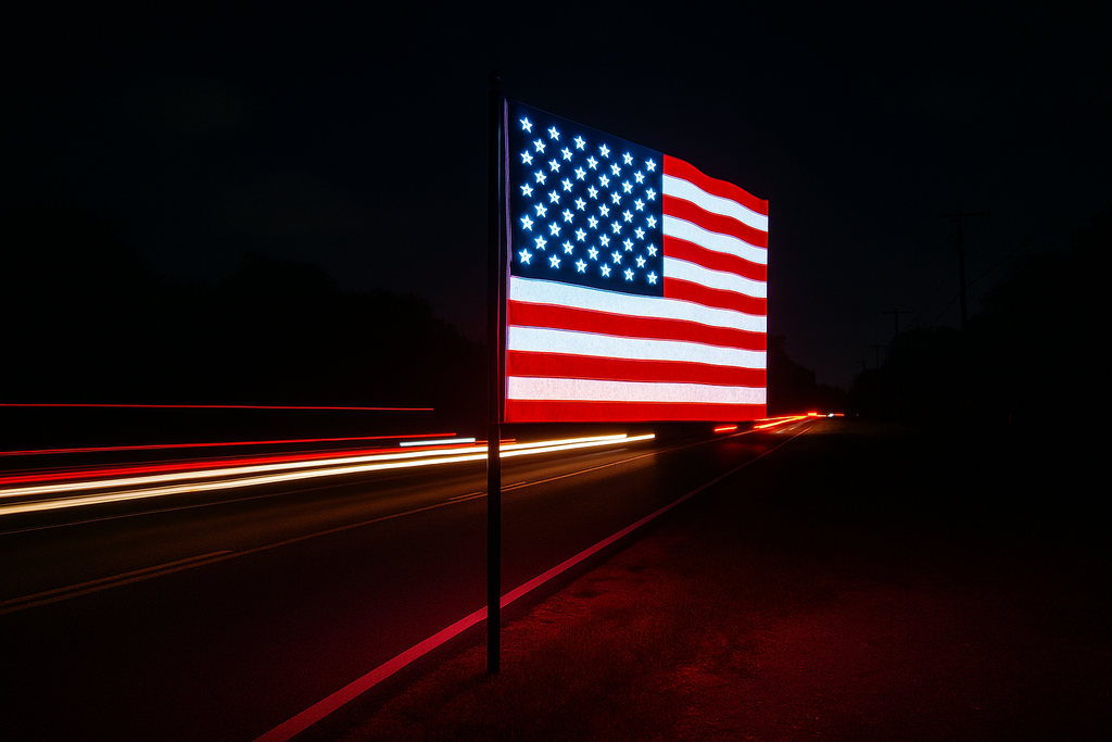 USA Glowing Flag by Roadside