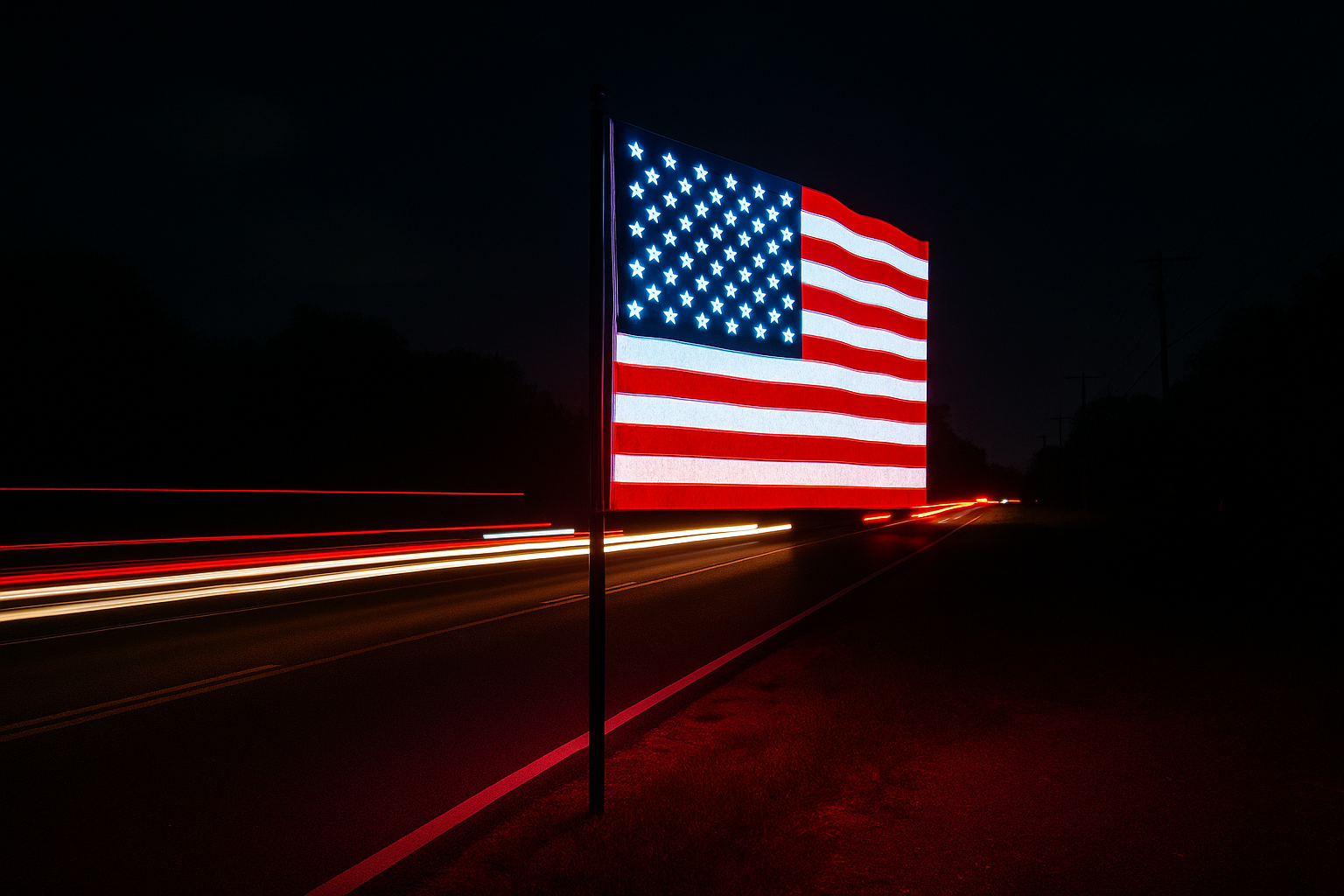 USA Glowing Flag by Roadside