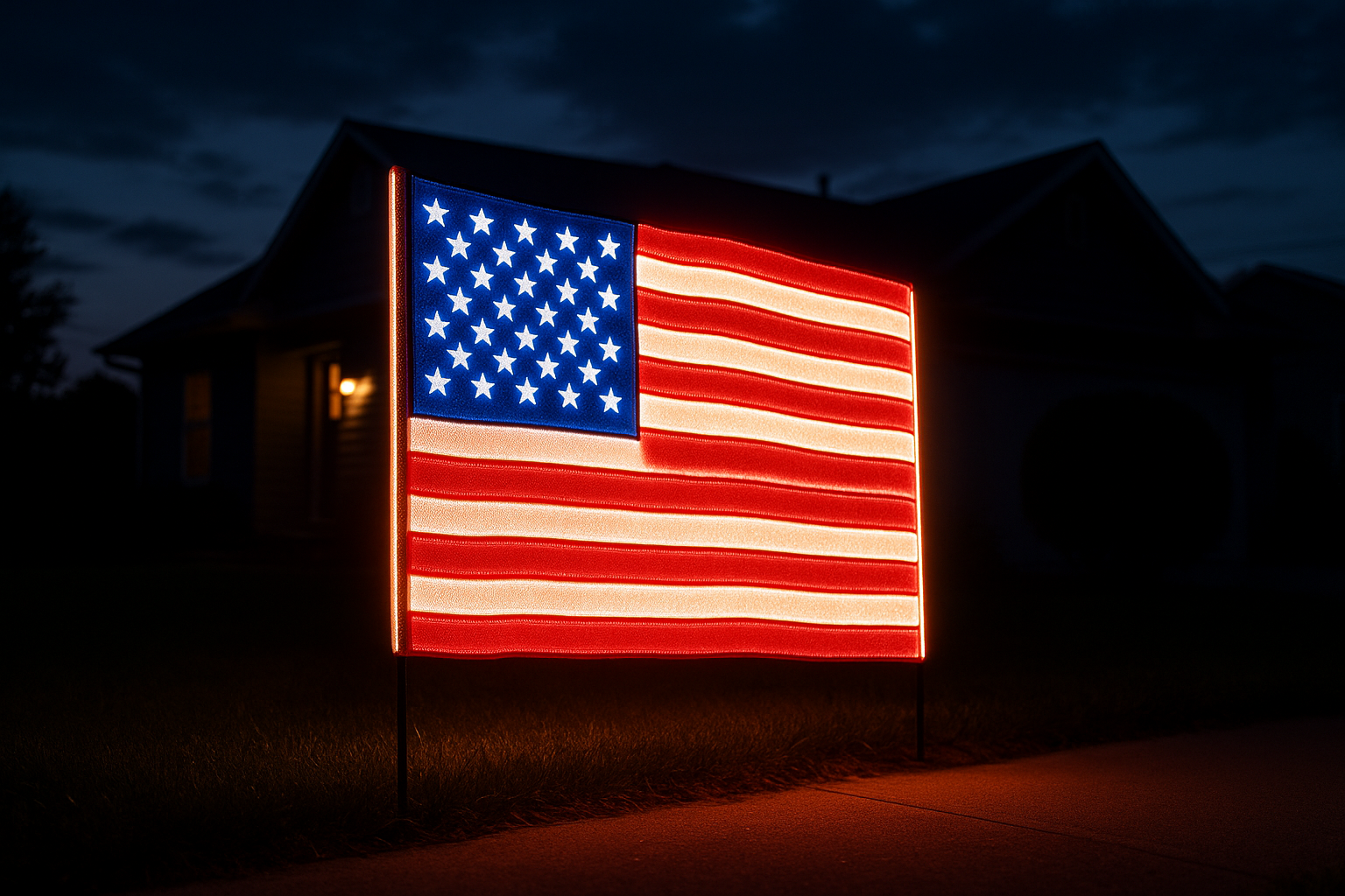 USA Glowing Flag in Front Yard