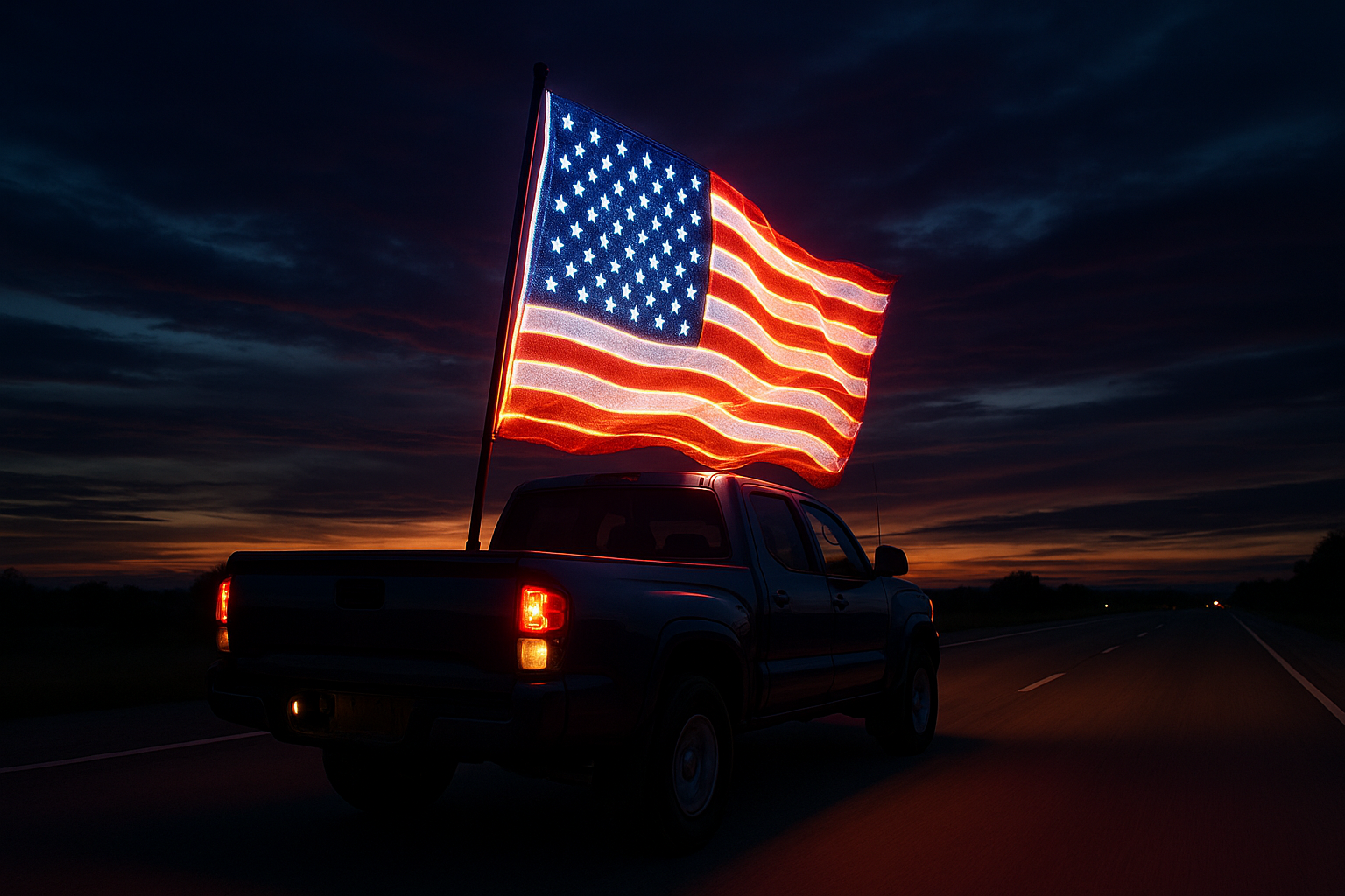 USA Glowing Flag on Pickup Truck